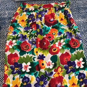 Vintage floral silk midi skirt